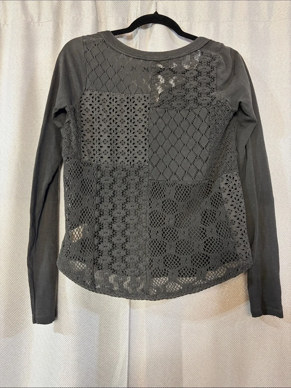 Free People Charcoal Lace-Panel Long Sleeve Top